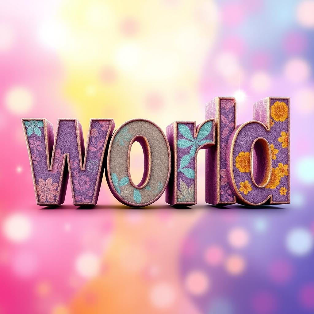A creative and artistic representation of the word "word" depicted as a large, stylized 3D text in a vibrant explosion of colors