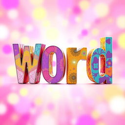 A creative and artistic representation of the word "word" depicted as a large, stylized 3D text in a vibrant explosion of colors