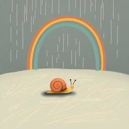 A charming illustration of a small snail crawling on a wet and soft ground after a rain