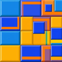 an abstract geometric composition featuring a tightly arranged grid of squares and rectangles in vibrant, contrasting colors