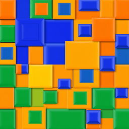 an abstract geometric composition featuring a tightly arranged grid of squares and rectangles in vibrant, contrasting colors