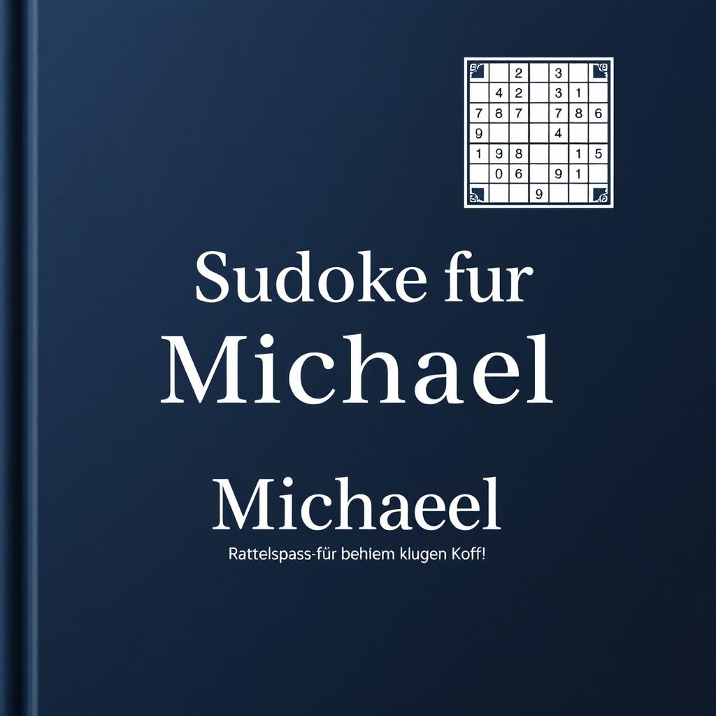 A minimalistic and elegant book cover design for a personalized Sudoku puzzle book titled 'Sudoku für Michael – Rätselspaß für einen klugen Kopf!'