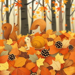 I am a little snail in autumn, crawling on a vibrant pile of fallen leaves