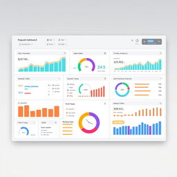 A modern and sleek dashboard showcasing various business indicators and metrics