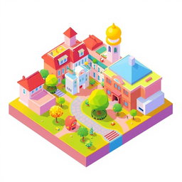 An isometric drawing inspired by the given picture, showcasing a vibrant and detailed scene