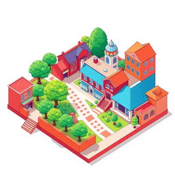 An isometric drawing inspired by the given picture, showcasing a vibrant and detailed scene