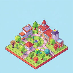 An isometric drawing inspired by the given picture, showcasing a vibrant and detailed scene