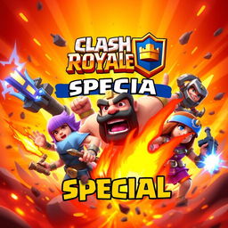 A vibrant and dynamic Clash Royale special banner showcasing fiery elements