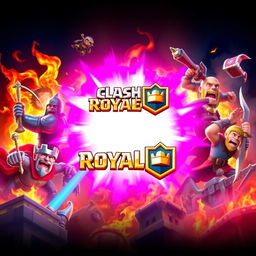 A vibrant and energetic Clash Royale themed banner for YouTube, featuring iconic characters and elements from the game