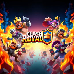 A vibrant and energetic Clash Royale themed banner for YouTube, featuring iconic characters and elements from the game