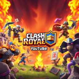 A vibrant and energetic Clash Royale themed banner for YouTube, featuring iconic characters and elements from the game