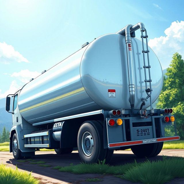 A highly detailed illustration of a water transport tanker truck, showcasing its sleek design and robust structure
