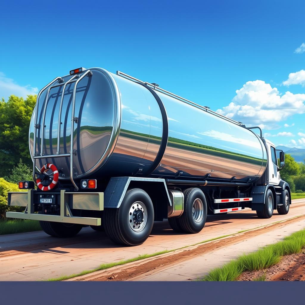 A highly detailed illustration of a water transport tanker truck, showcasing its sleek design and robust structure