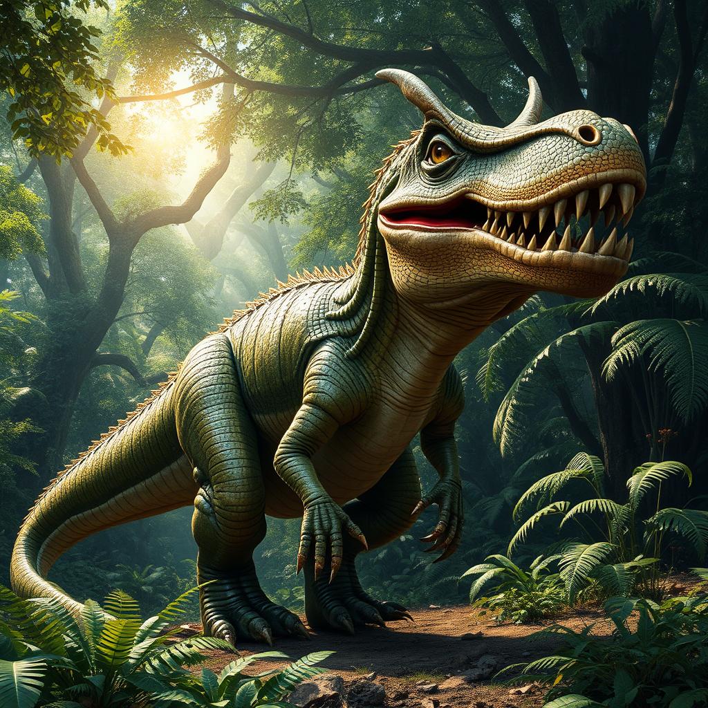 A fantastical creature named Crocosaurus Rex, a magnificent blend of a crocodile and a Tyrannosaurus Rex