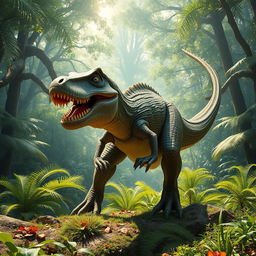A fantastical creature named Crocosaurus Rex, a magnificent blend of a crocodile and a Tyrannosaurus Rex