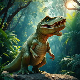 A fantastical creature named Crocosaurus Rex, a magnificent blend of a crocodile and a Tyrannosaurus Rex