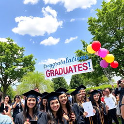 A serene graduation ceremony taking place outdoors under a sunny sky