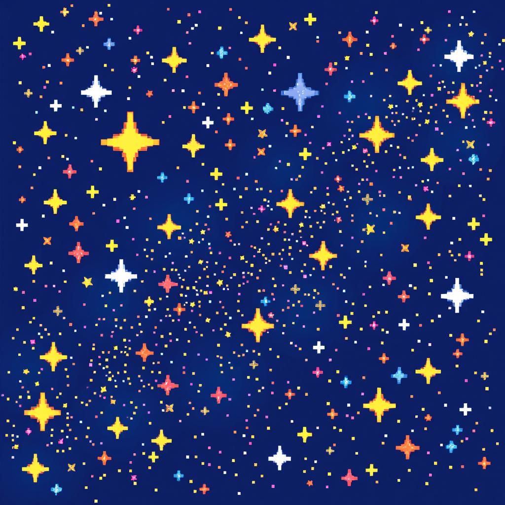 A pixel art representation of a starry sky, created in 32-bit style