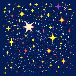 A pixel art representation of a starry sky, created in 32-bit style