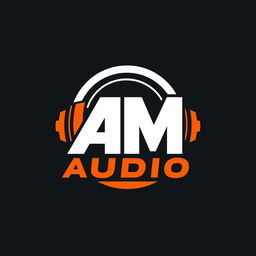 A logo design for 'AM AUDIO' featuring a vibrant color scheme of orange, white, and black