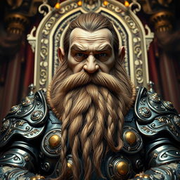 A rich dwarf lord gazing directly into the camera, exuding an air of authority and wealth