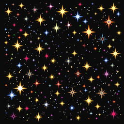 A pixel art representation of a starry sky with a solid black background, created in 32-bit style