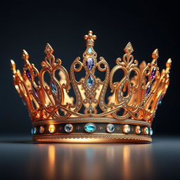 A majestic, intricately designed crown that features an elegant shape, embellished with sparkling gemstones and intricate filigree