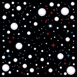 A pixel art depiction of a starry sky with a solid black background, crafted in 32-bit style