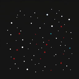 A pixel art illustration of a starry sky set against a solid black background, crafted in 32-bit style