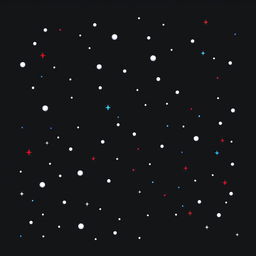 A pixel art illustration of a starry sky set against a solid black background, crafted in 32-bit style