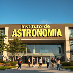A university building prominently featuring a large sign that reads 'Instituto de Astronomia'