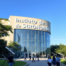 A university building prominently featuring a large sign that reads 'Instituto de Astronomia'