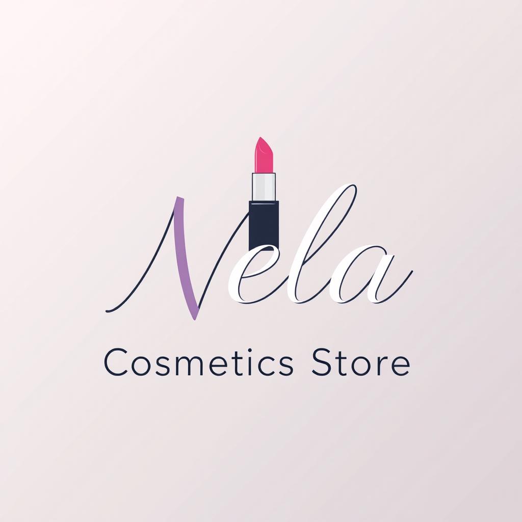 A sleek and modern advertising logo design for 'Nela Cosmetics Store'