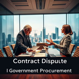 A captivating book cover design representing the theme of 'Contract Dispute in Government Procurement'