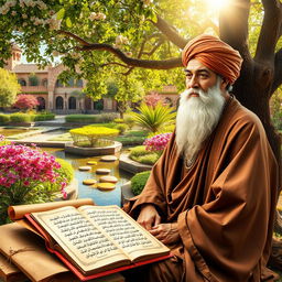 A vibrant photo montage featuring the famed Persian poet Saadi, known for his rich poetry and wisdom