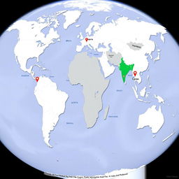 A world map that prominently marks Nigeria, Pakistan, Honduras, Brazil, and Congo