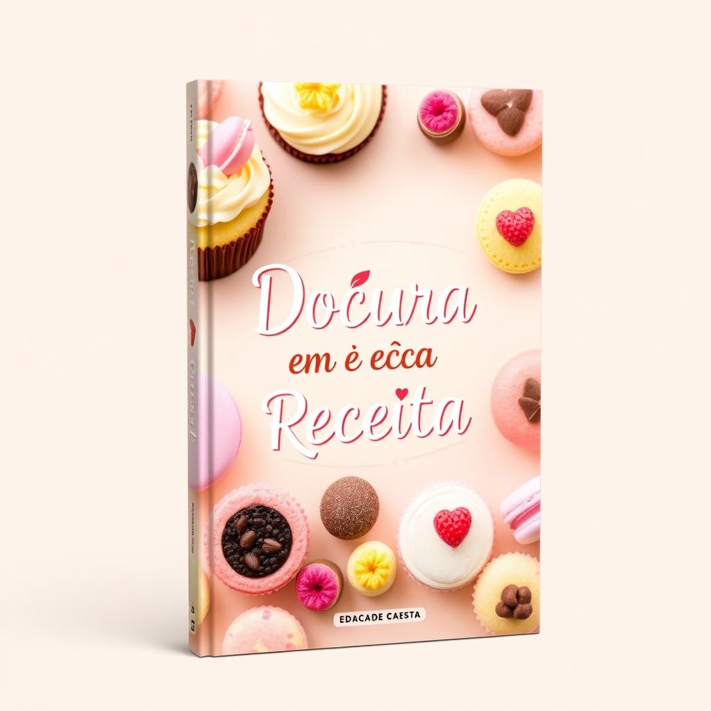 A visually appealing eBook cover design for a dessert recipe book titled 'Doçura em cada Receita'