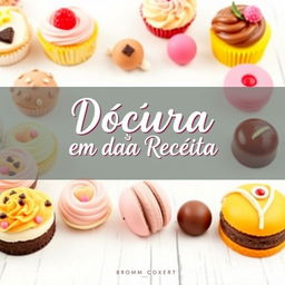 A visually appealing eBook cover design for a dessert recipe book titled 'Doçura em cada Receita'