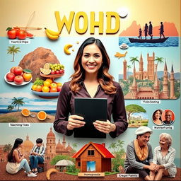 A vibrant and inspiring vision board showcasing a successful woman achieving her goals