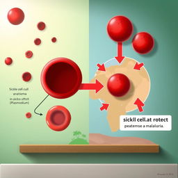 An educational illustration depicting the relationship between sickle cell anemia and malaria