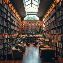 A beautifully designed library interior featuring a stack area dedicated to shelving the main collection of books