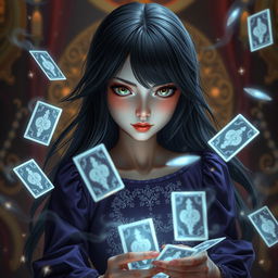 A fantasy image featuring a poker-faced girl with an emotionless expression