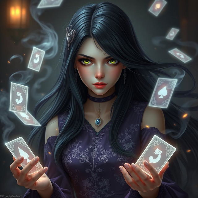 A fantasy image featuring a poker-faced girl with an emotionless expression