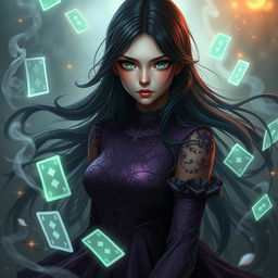 A fantasy image featuring a poker-faced girl with an emotionless expression