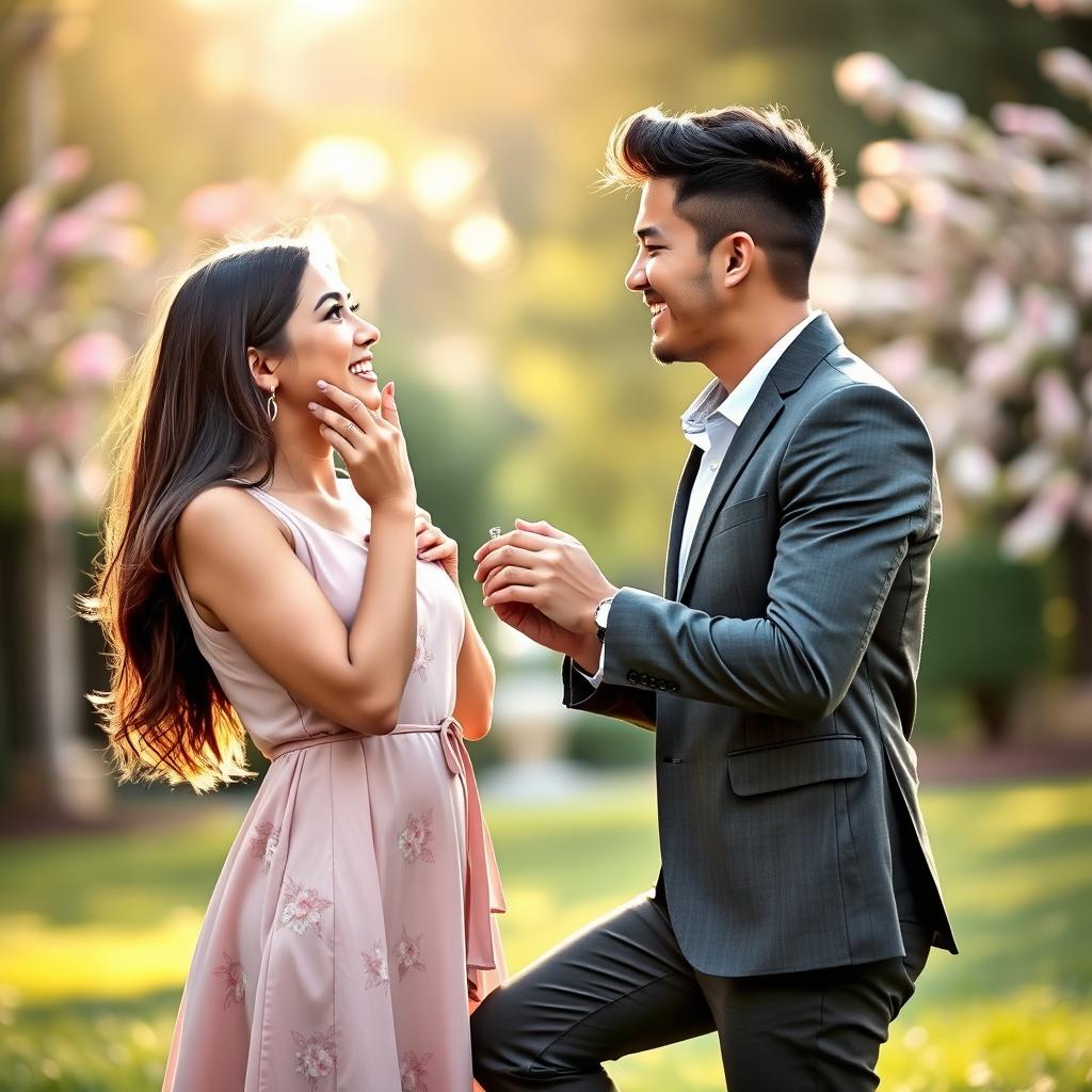 A joyful couple just engaged, sharing a loving moment