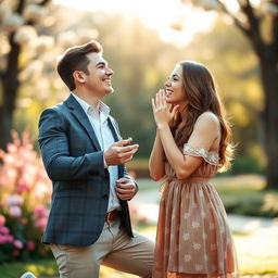 A joyful couple just engaged, sharing a loving moment