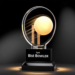 A dynamic and sleek cricket trophy representing 'Best Bowler,' featuring a detailed design of a spinning cricket ball poised to knock over wooden stumps