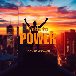 A flat book cover design that features a realistic city skyline at sunset, showcasing vibrant colors like oranges, pinks, and purples illuminating the buildings