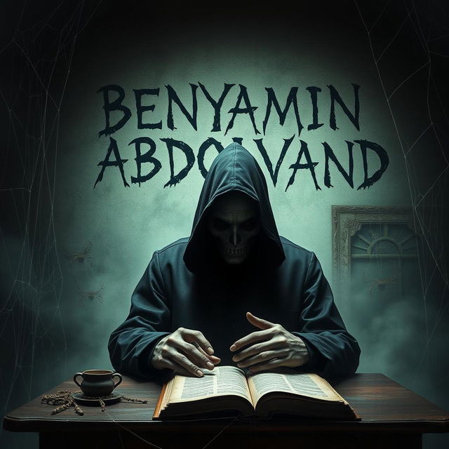 A mysterious figure wearing a black coat and a black hat, shrouded in an aura of supernatural powers with a concealed face
