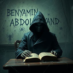 A mysterious figure wearing a black coat and a black hat, shrouded in an aura of supernatural powers with a concealed face